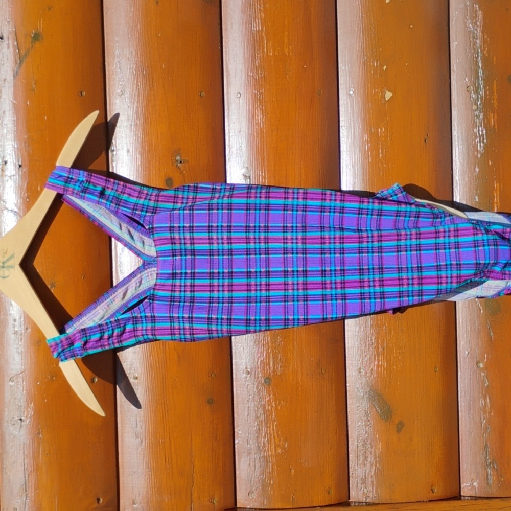 👙 Eddie Bauer Swimsuit VIBRANT PLAID  PURPLE ❣️RED TEAL Sz 6 Long